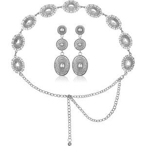 Glenda Western Concho Belt Cowgirl Earrings Set for Women Cowgirl Waist Chain